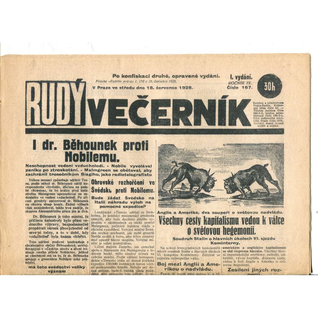 Rudý večerník (18.7.1928) - staré noviny, 1. republika