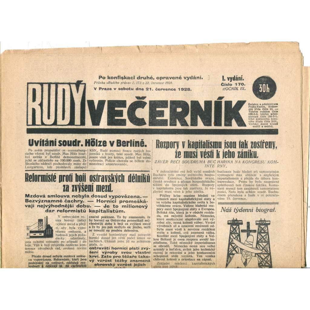 Rudý večerník (21.7.1928) - staré noviny, 1. republika