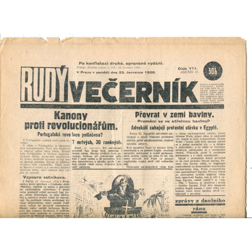 Rudý večerník (23.7.1928) - staré noviny, 1. republika