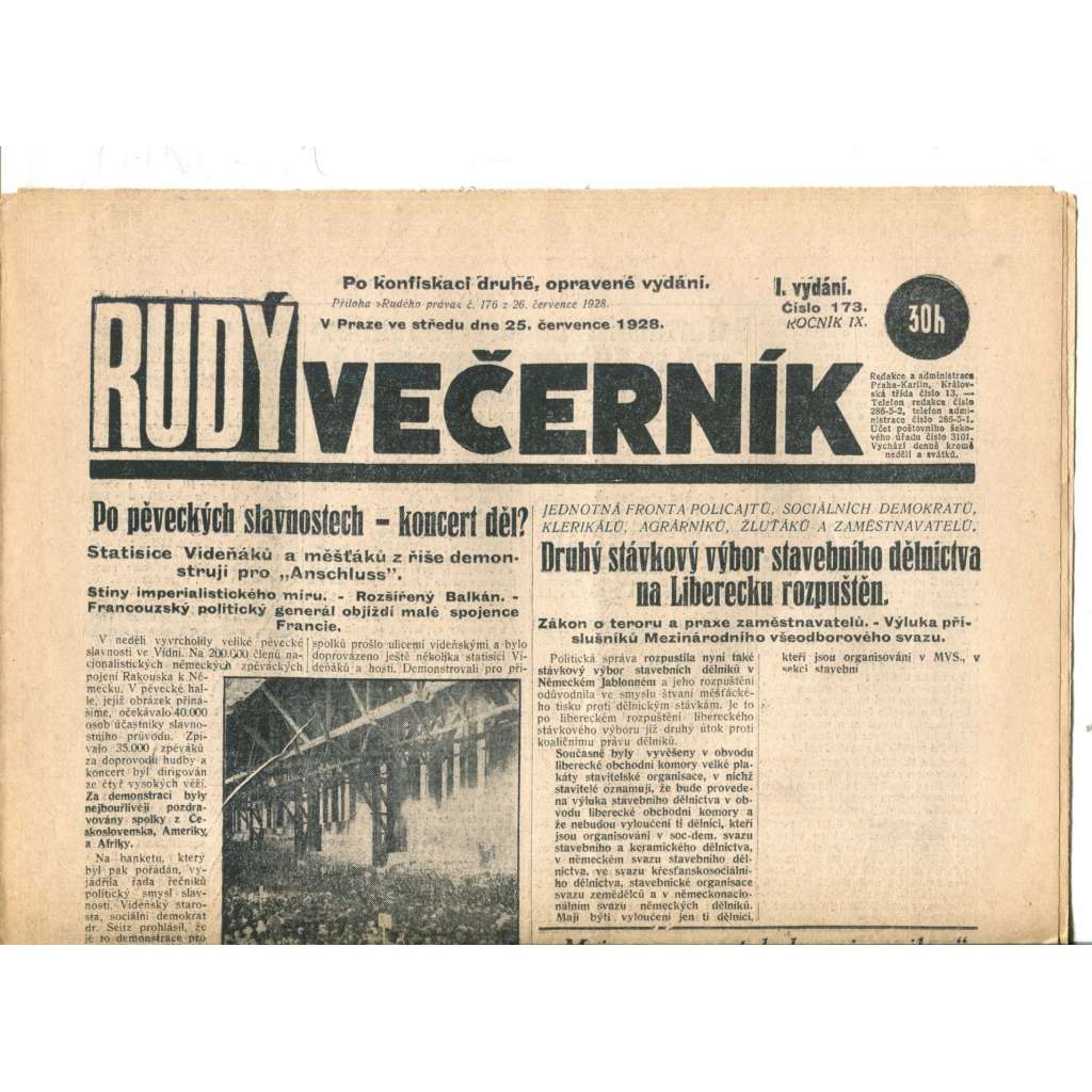 Rudý večerník (25.7.1928) - staré noviny, 1. republika