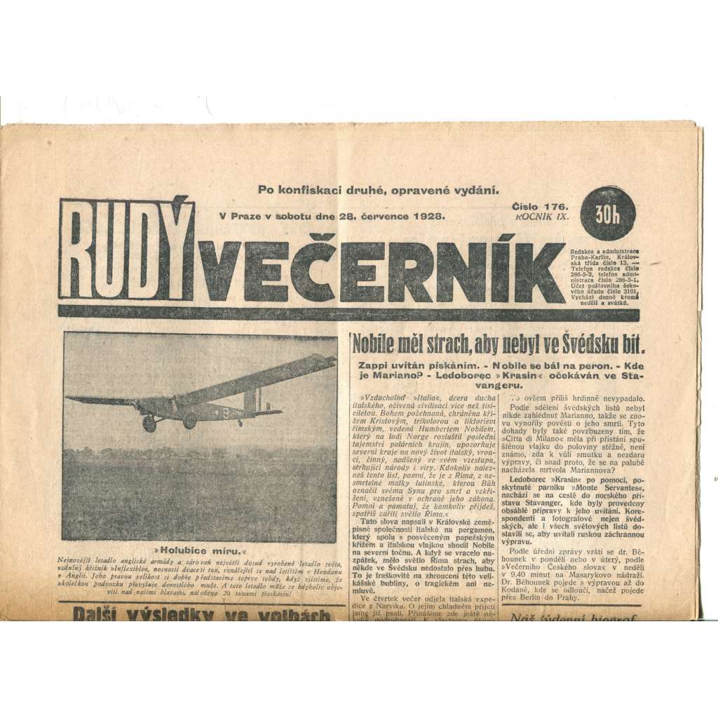 Rudý večerník (28.7.1928) - staré noviny, 1. republika