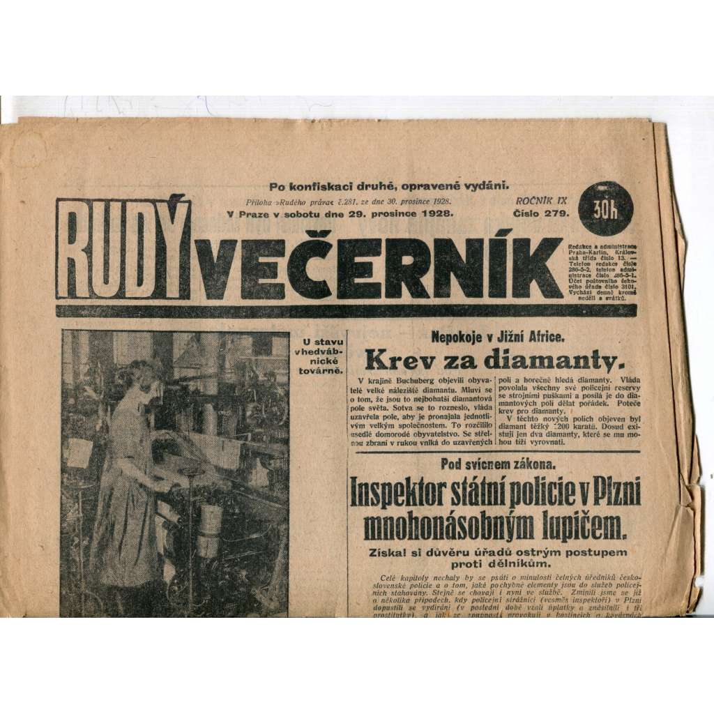 Rudý večerník (29.12.1928) - staré noviny, 1. republika