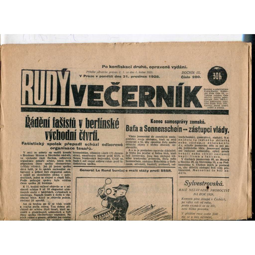 Rudý večerník (31.12.1928) - staré noviny, 1. republika