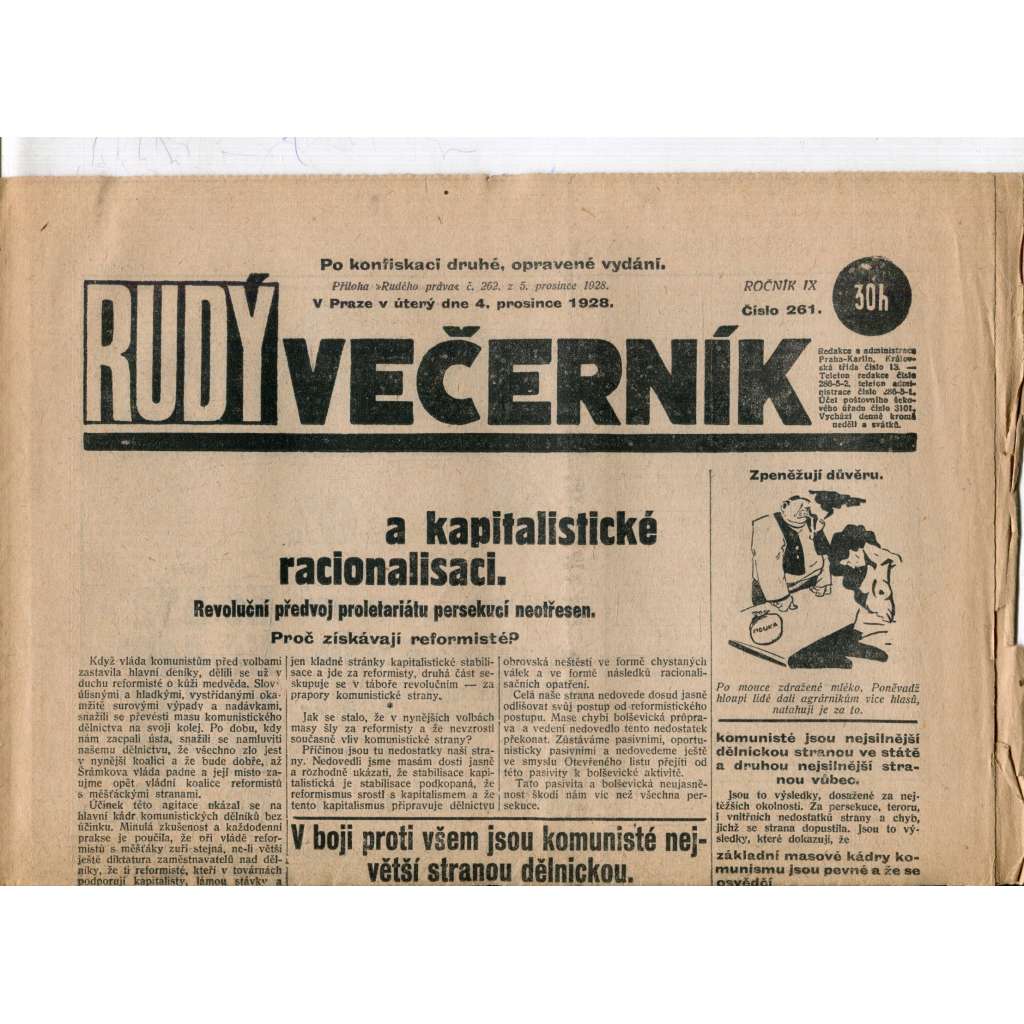 Rudý večerník (4.12.1928) - staré noviny, 1. republika