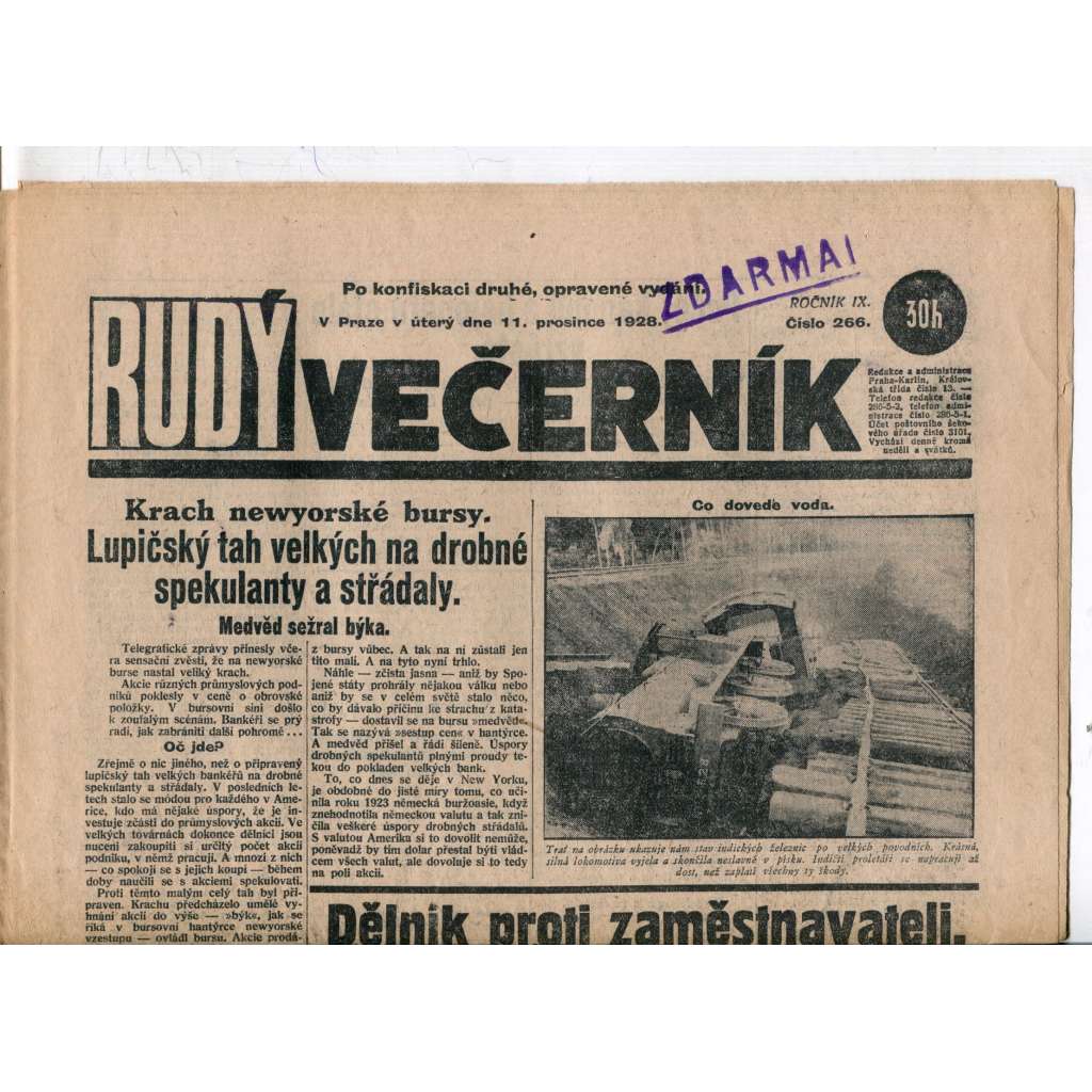 Rudý večerník (11.12.1928) - staré noviny, 1. republika