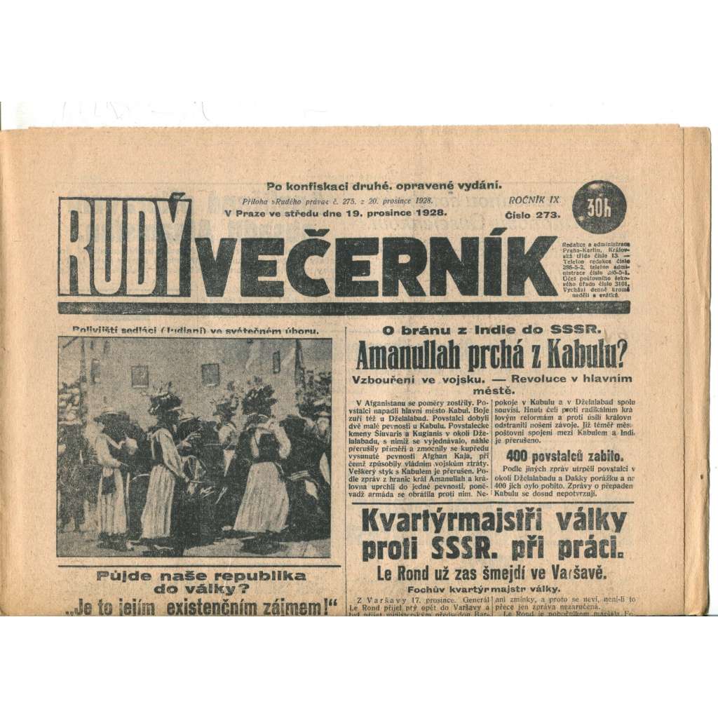 Rudý večerník (19.12.1928) - staré noviny, 1. republika