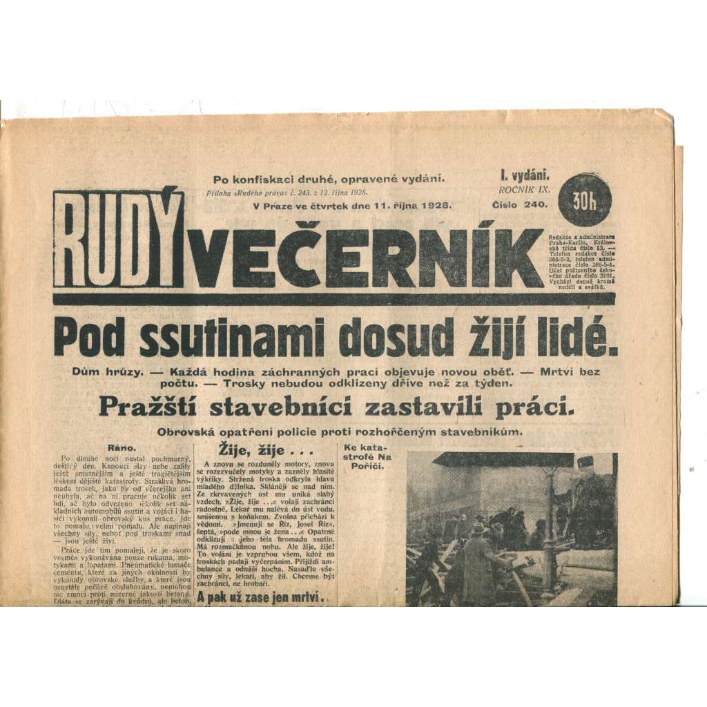 Rudý večerník (11.10.1928) - staré noviny, 1. republika