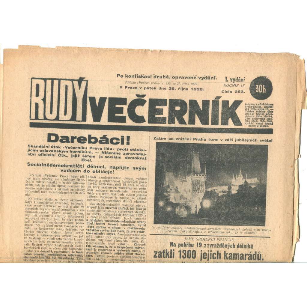 Rudý večerník (26.10.1928) - staré noviny, 1. republika