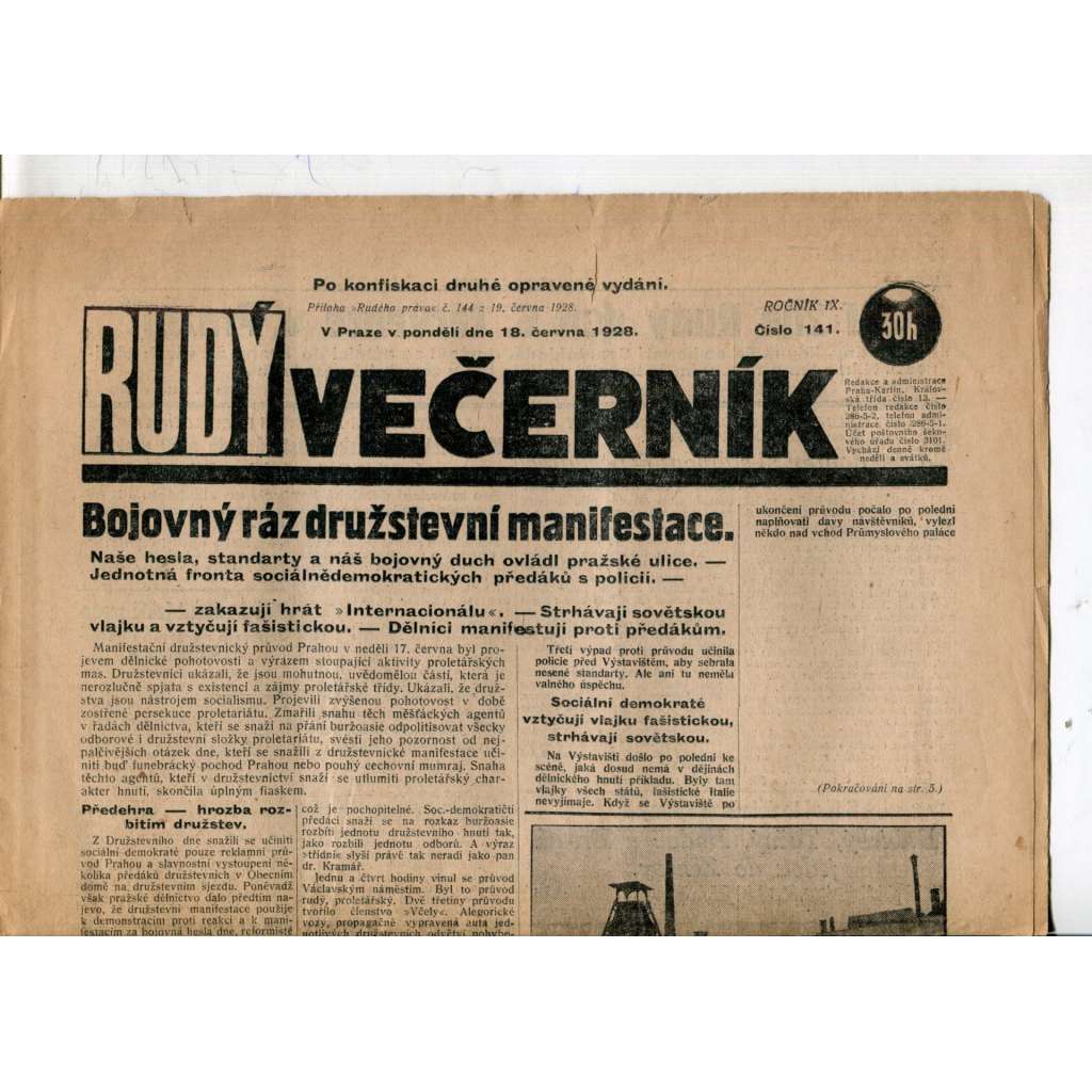 Rudý večerník (18.6.1928) - staré noviny, 1. republika