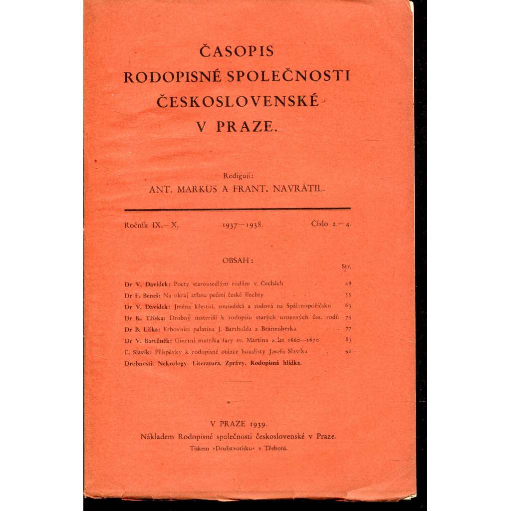 Časopis Rodopisné společnosti v Praze, ročník IX.-X., číslo 2-4/1938