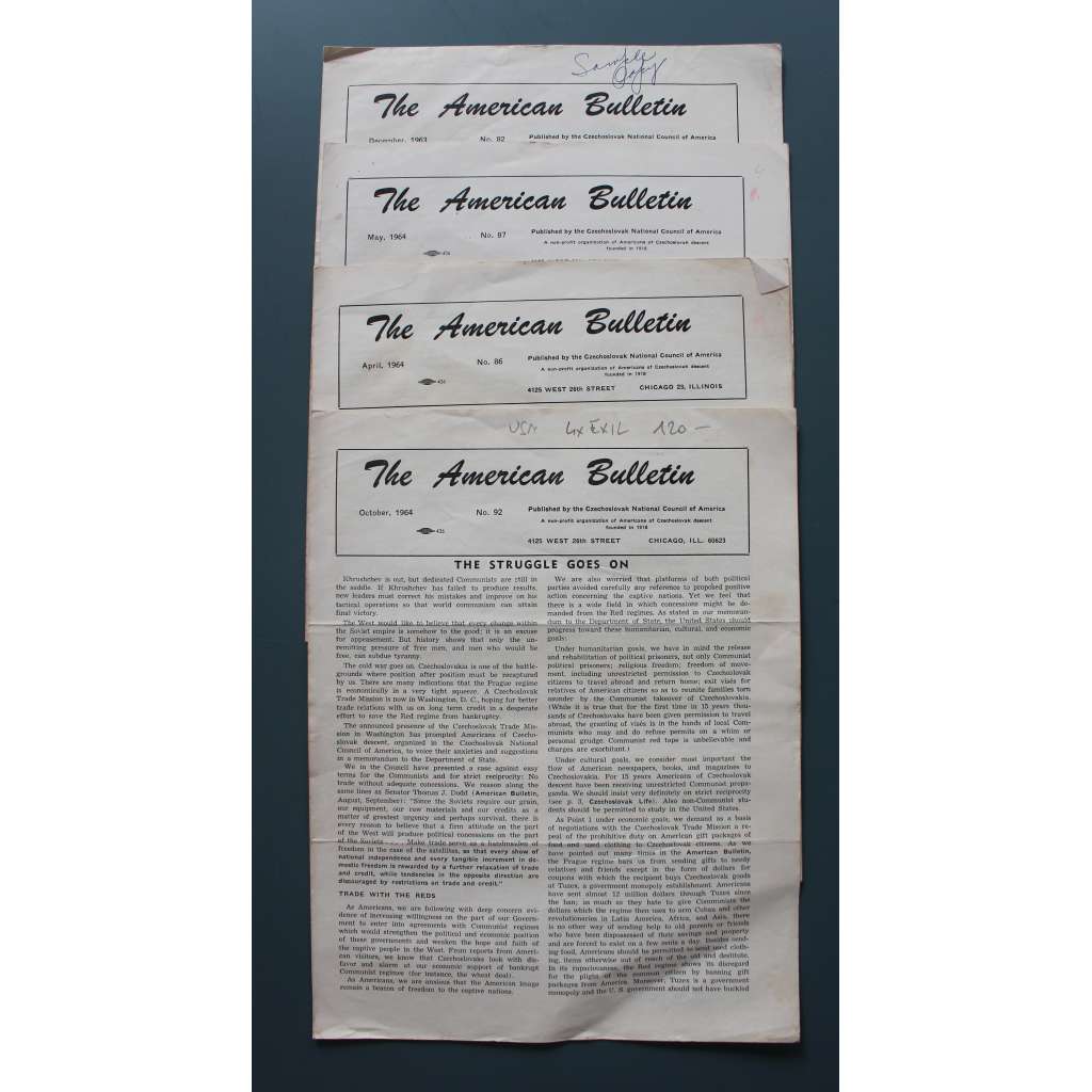 The American Bulletin 1963-1964 (časopis, exil - ČSR, mj. Život v ČSR pod vládou KSČ, Novinky z rudé Prahy)