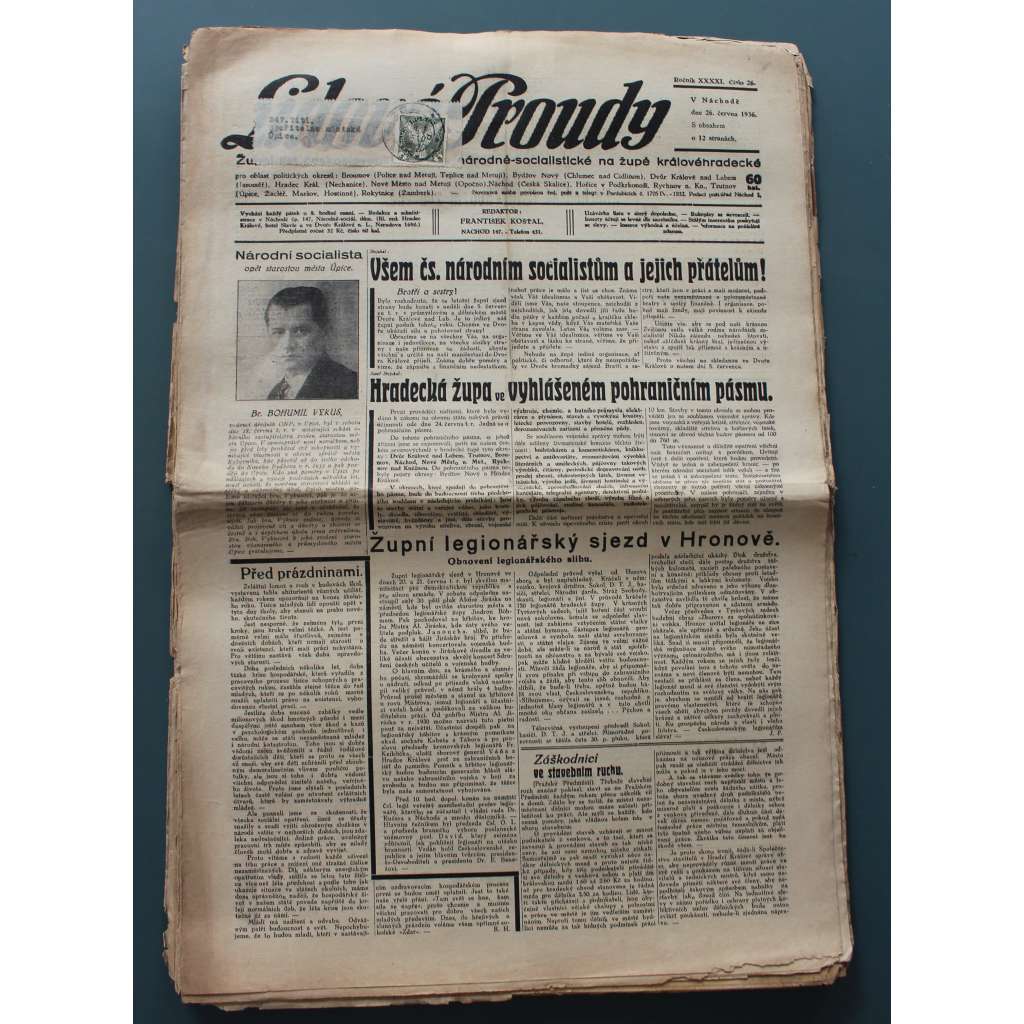 Lidové proudy 1936, roč. 41 (noviny, politika ČSNS, Hradec Králové, mj. Navštivte Královédvorsko, Ministr Tučný a posl. F. Zemínová, 28. říjen, Italský fašismus se staví po bok revisionistům, Politické vánoce)