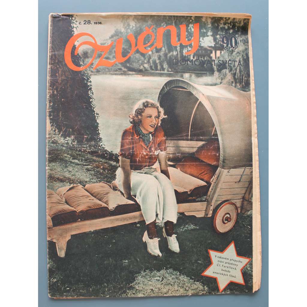 Ozvěny domova a světa 1936, č. 28 (časopis, společnost, první republika, mj. Slovenská strela, Na racích, Dvacetiletá, Laufrova sportovní strana, V. Jírů - O své nejmilejší reportáži, Praktická móda)
