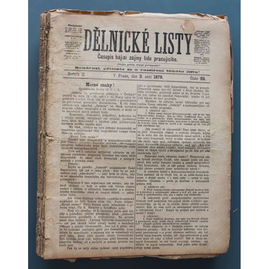 Dělnické listy 1879-1883 (noviny, politika, Rakousko Uhersko, mj. Národohospodářští mastičkáři, Dozvuk ruských událostí, Kapitál a práce, Jest hnutí protižidovské rázu náboženského neb sociálního?)
