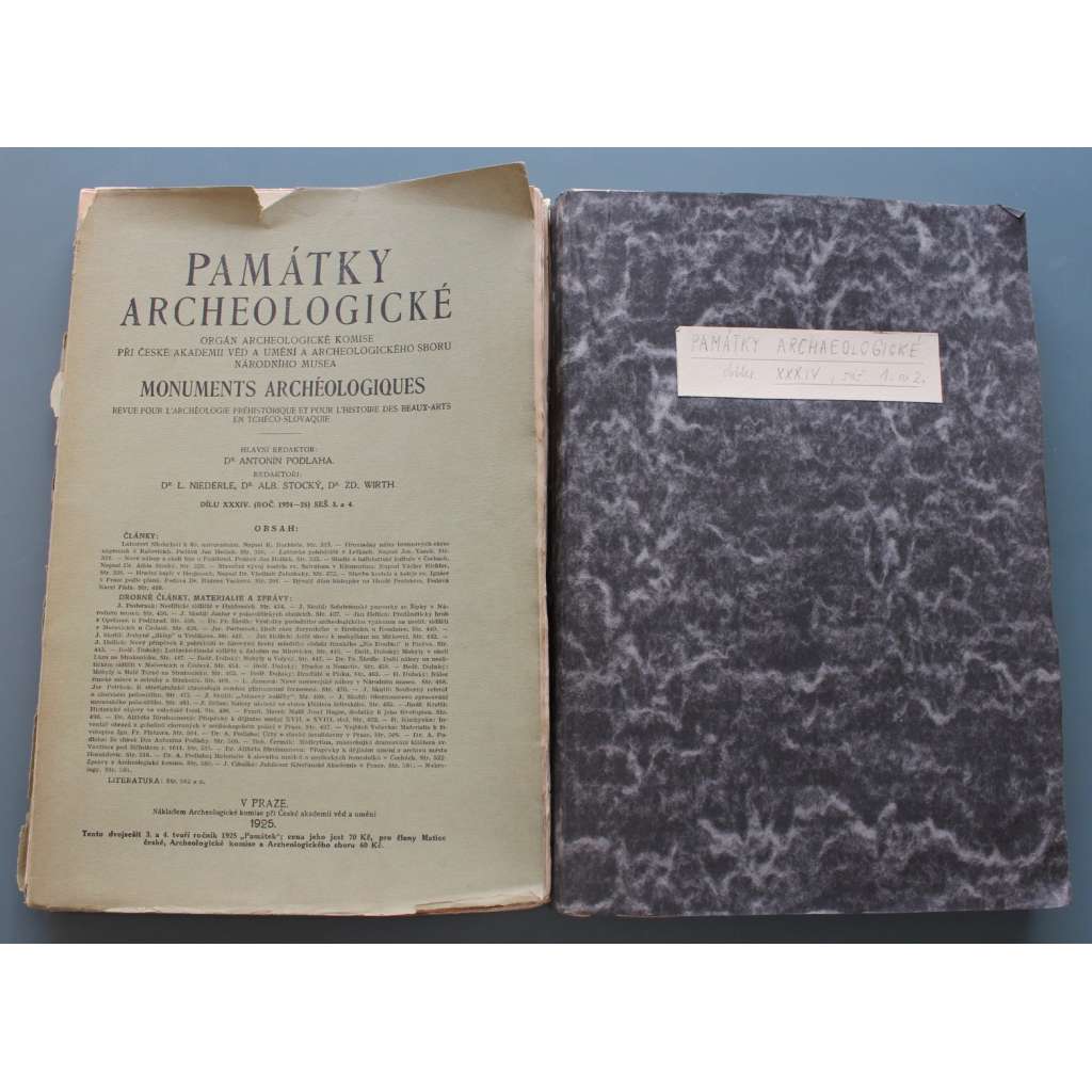Památky archaeologické 1924-1925 (časopis, archeologie, mj. J. Böhm - Rozšíření kultury Únětické, K. Guth - České rotundy, K. Chytil - Madona svatoštěpánská a její poměr k typu madony vyšehradské)