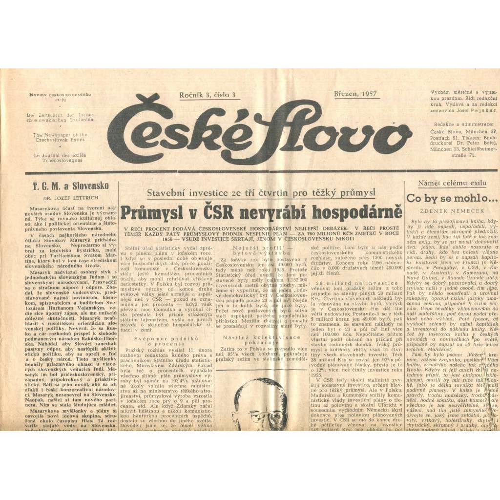 České slovo, ročník 3., číslo 3./1957 (Exil, noviny)