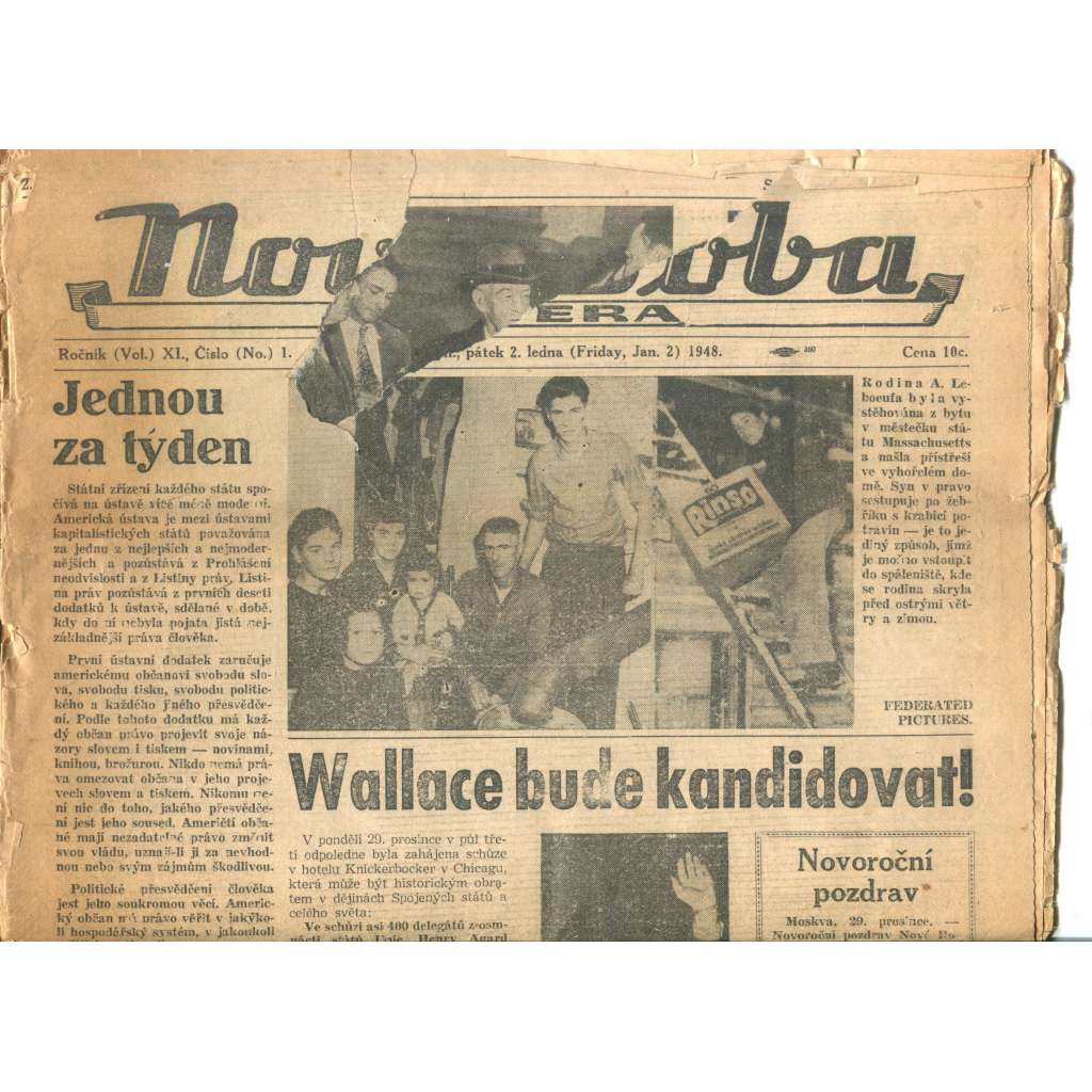 Nová doba, ročník XI., číslo 2/1948 - staré noviny, exil, USA (pošk.) Nová doba, ročník XI., číslo 2/1948 - staré noviny, exil, USA (pošk.)