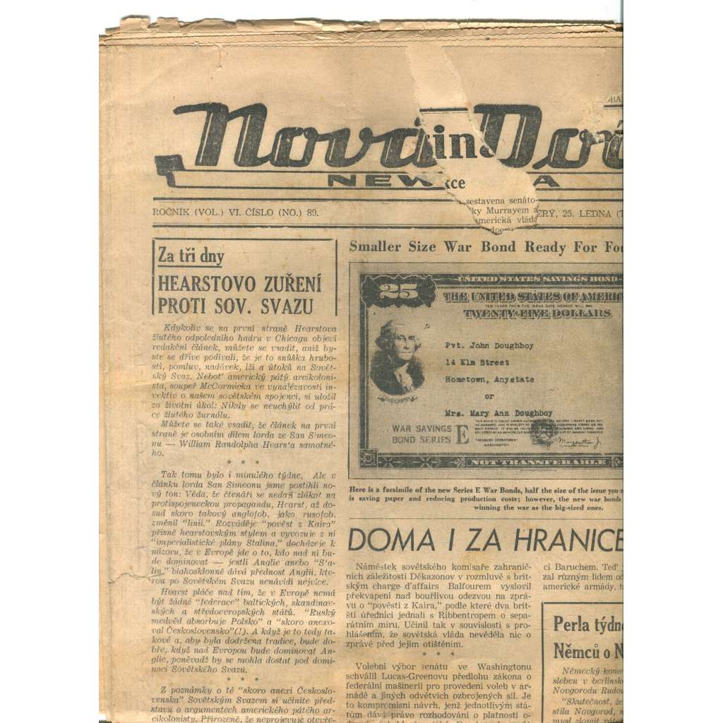Nová doba, ročník VI., číslo 89/1944 (staré noviny, exil, USA) Nová doba, ročník VI., číslo 89/1944 (staré noviny, exil, USA)