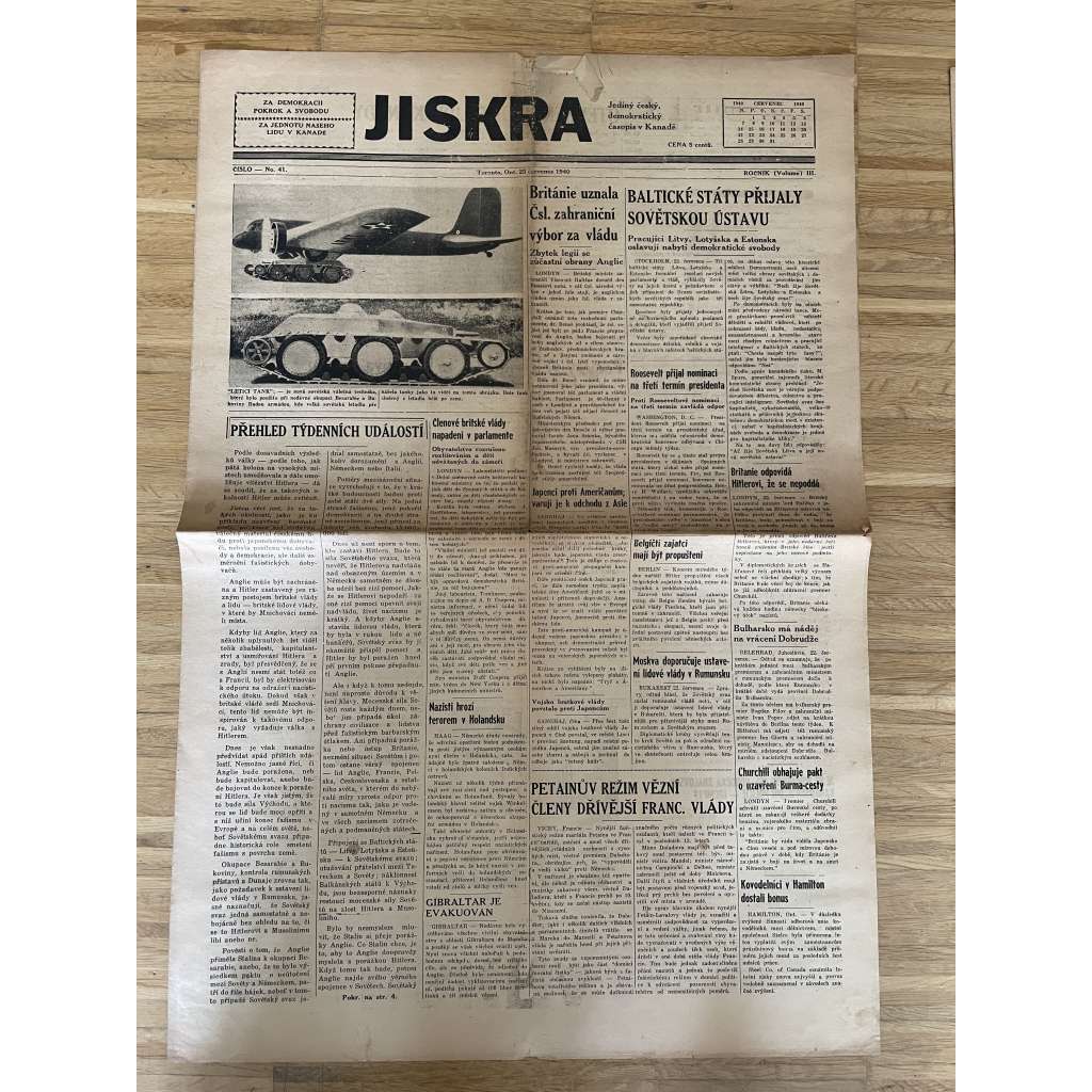Jiskra, ročník III., číslo 41/1940 (Kanada, exil, noviny)
