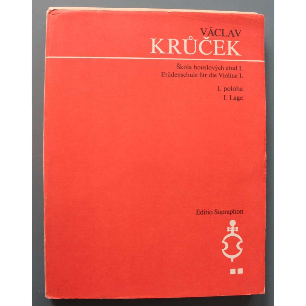 Škola houslových etud = Etüdenschule für die Violine . I., I. poloha (noty, housle, učebnice; věnování a podpis Václav Krůček)