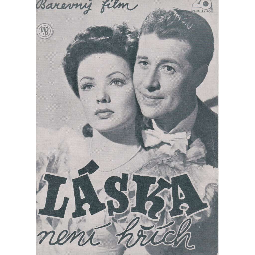 Láska není hřích. Bio-program v obrazech. Filmový prospekt z kina. (režie E. Lubitsch, hrají G. Tierney, D. Ameche)