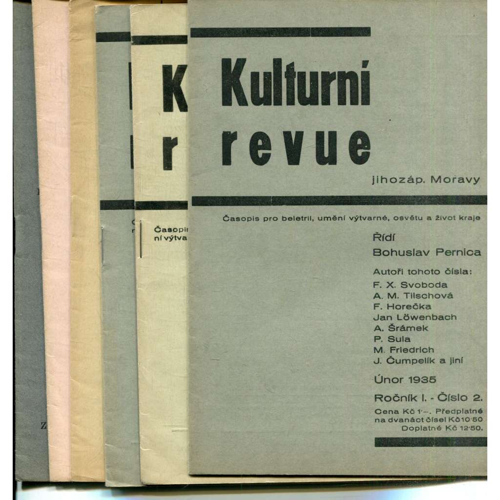 Kulturní revue, ročník I., číslo 2, 3 a 4-6/1935, ročník II., číslo 1-3/1935-1936 ( 6 časopisů) - Časopis pro beletrii, umění výtvarné, osvětu a život kraje