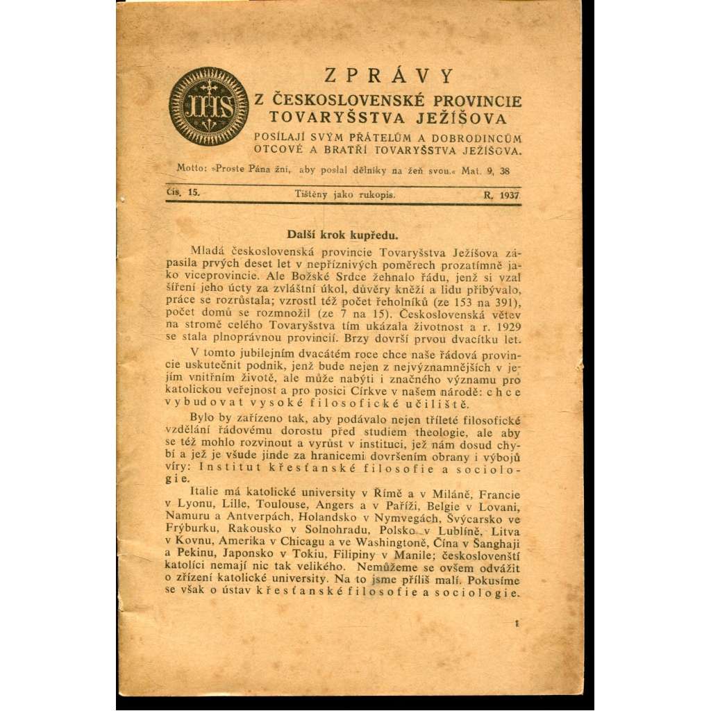 Zprávy z československé provincie tovaryšstva Ježíšova (Jezuité)