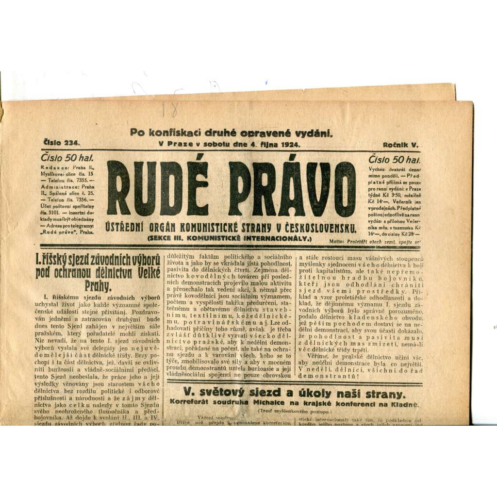 Rudé právo (4.10.1924) - 1. republika, staré noviny