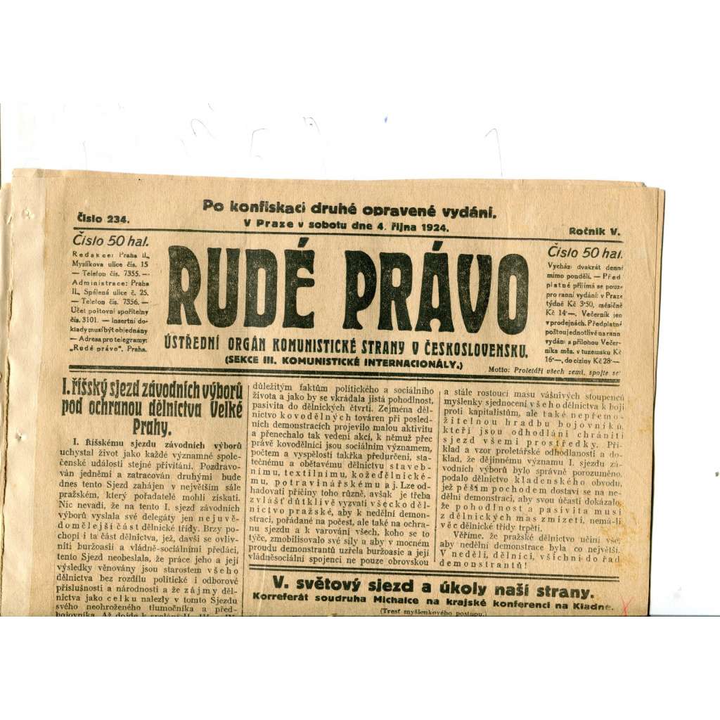 Rudé právo (4.10.1924) - 1. republika, staré noviny