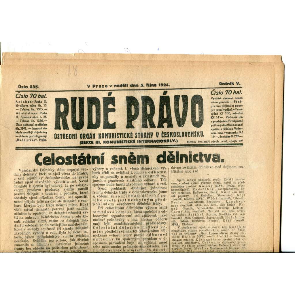 Rudé právo (5.10.1924) - 1. republika, staré noviny