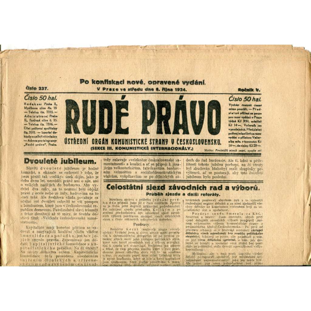 Rudé právo (8.10.1924) - 1. republika, staré noviny
