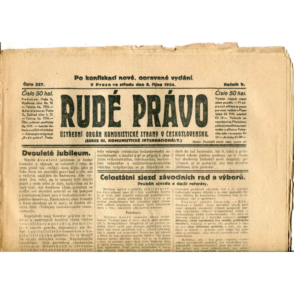 Rudé právo (8.10.1924) - 1. republika, staré noviny