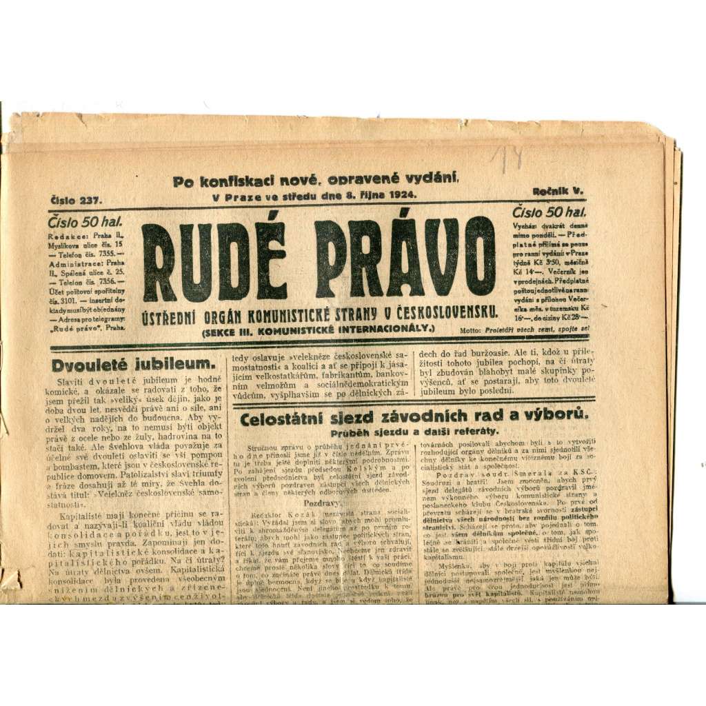 Rudé právo (8.10.1924) - 1. republika, staré noviny