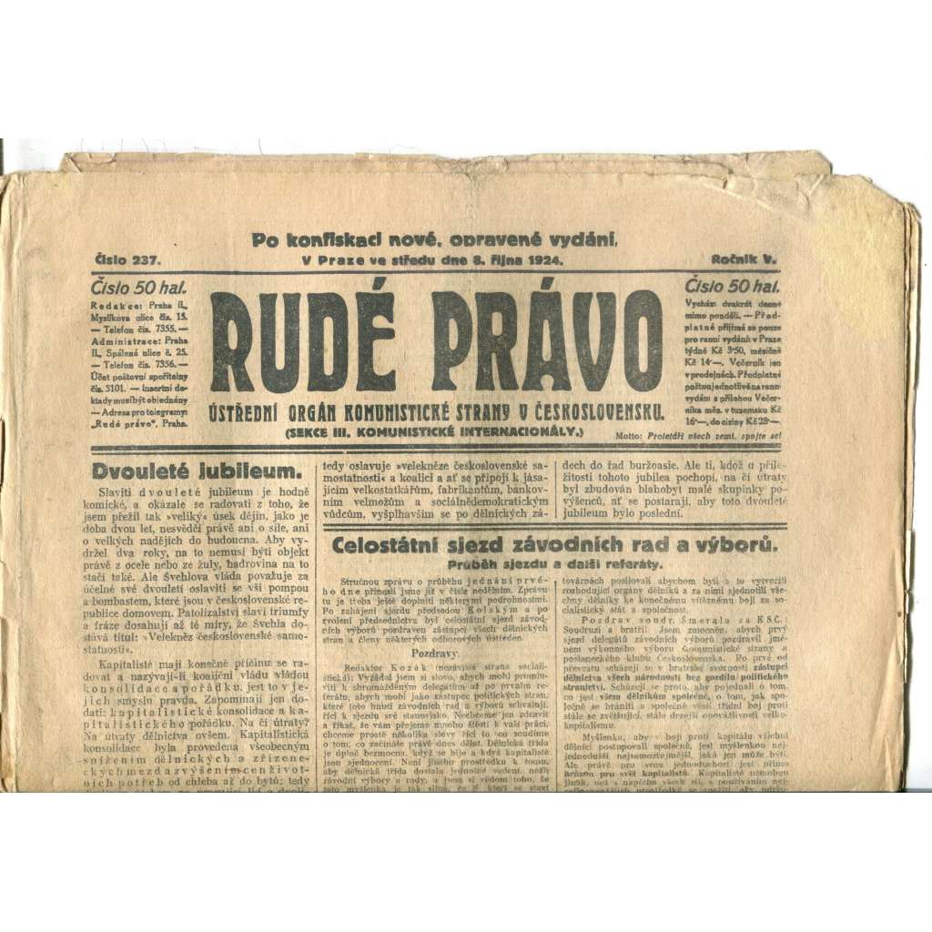 Rudé právo (8.10.1924) - 1. republika, staré noviny