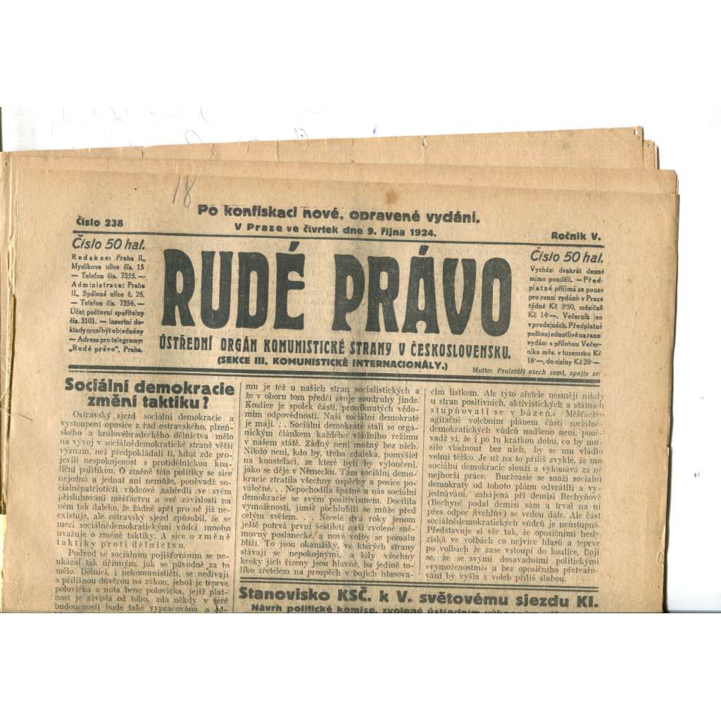 Rudé právo (9.10.1924) - 1. republika, staré noviny