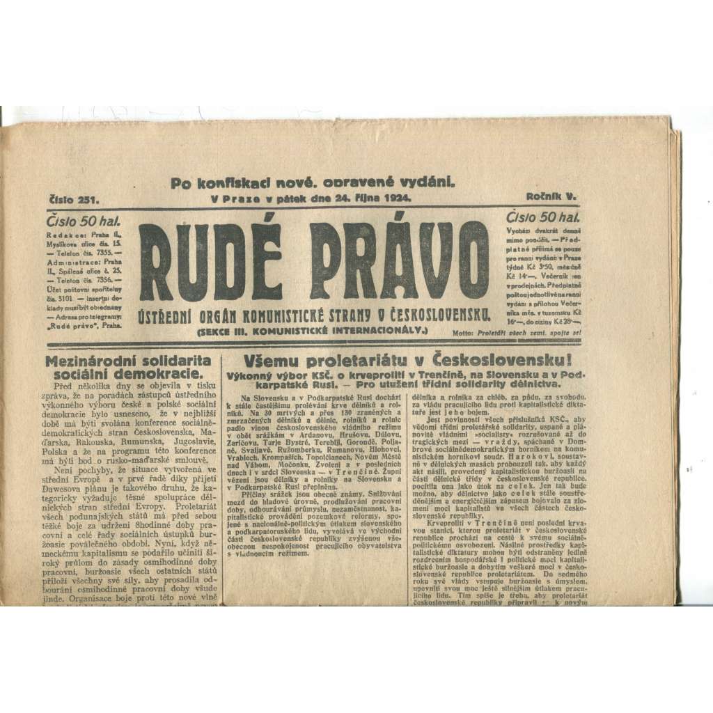Rudé právo (24.10.1924) - 1. republika, staré noviny Rudé právo (24.10.1924) - 1. republika, staré noviny