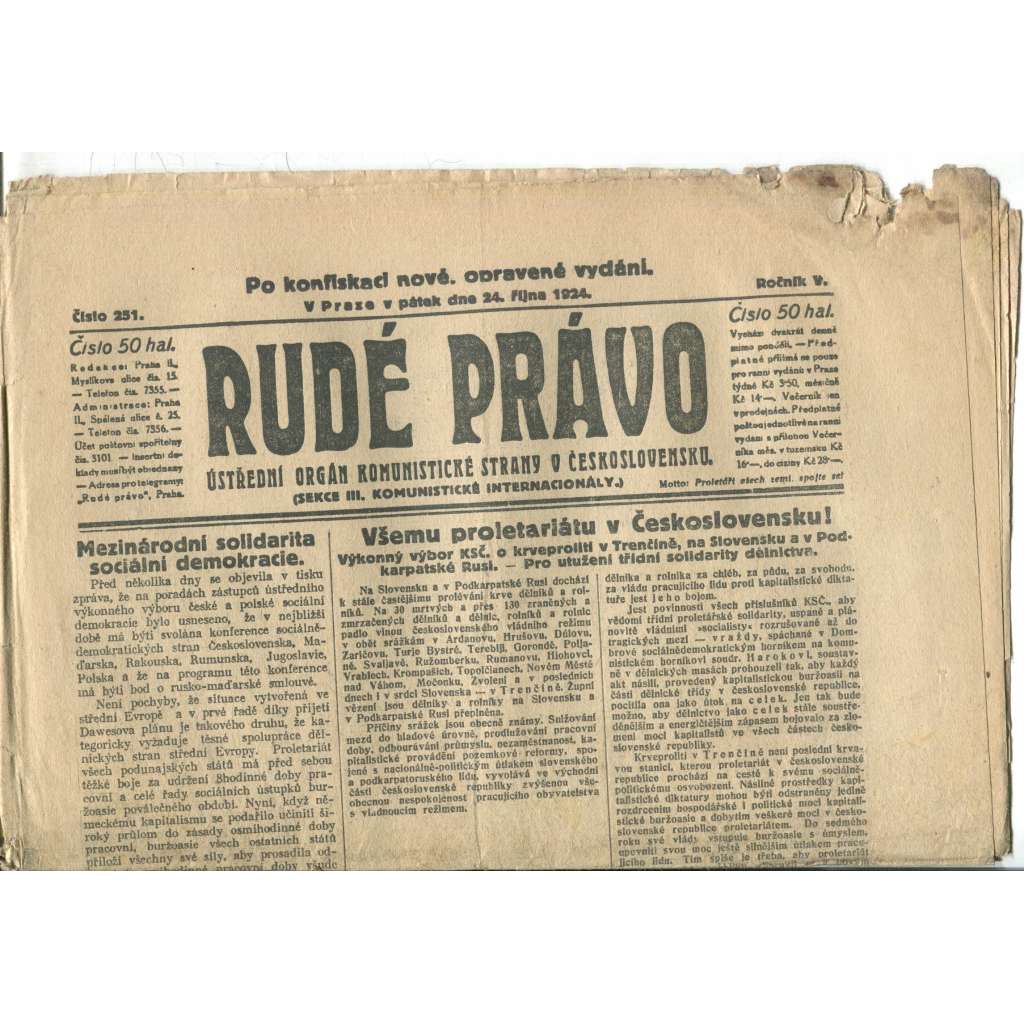 Rudé právo (24.10.1924) - 1. republika, staré noviny Rudé právo (24.10.1924) - 1. republika, staré noviny