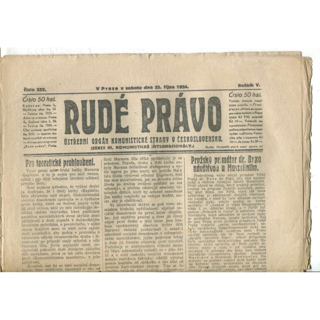 Rudé právo (25.10.1924) - 1. republika, staré noviny Rudé právo (25.10.1924) - 1. republika, staré noviny