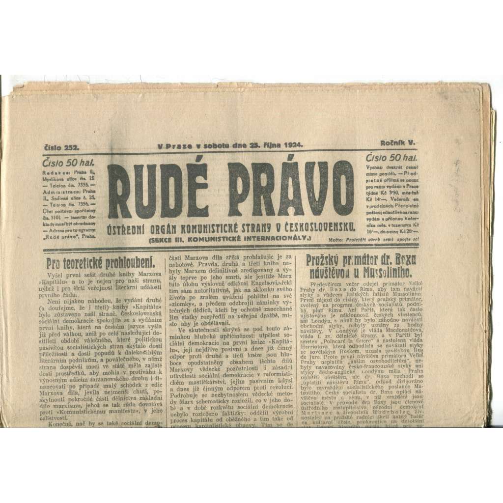 Rudé právo (25.10.1924) - 1. republika, staré noviny Rudé právo (25.10.1924) - 1. republika, staré noviny