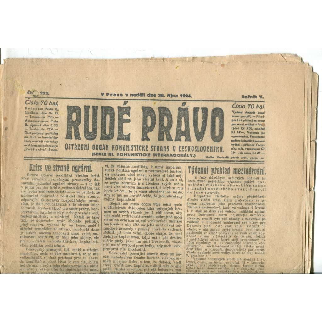 Rudé právo (26.10.1924) - 1. republika, staré noviny Rudé právo (26.10.1924) - 1. republika, staré noviny