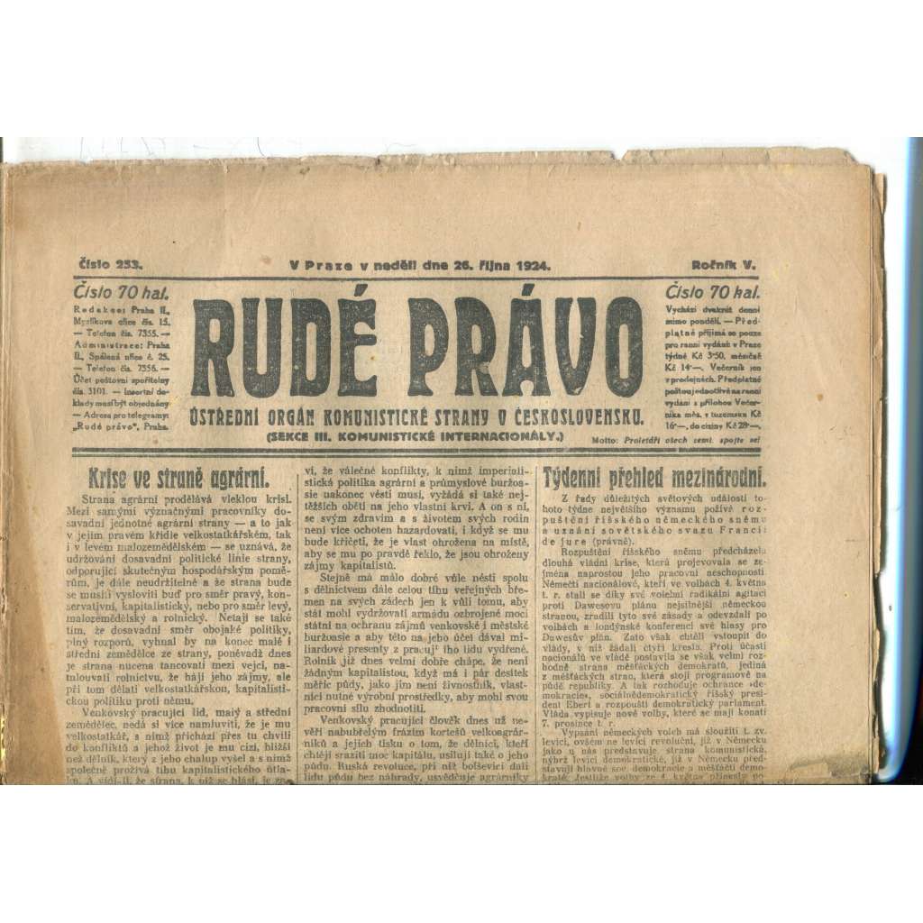 Rudé právo (26.10.1924) - 1. republika, staré noviny Rudé právo (26.10.1924) - 1. republika, staré noviny