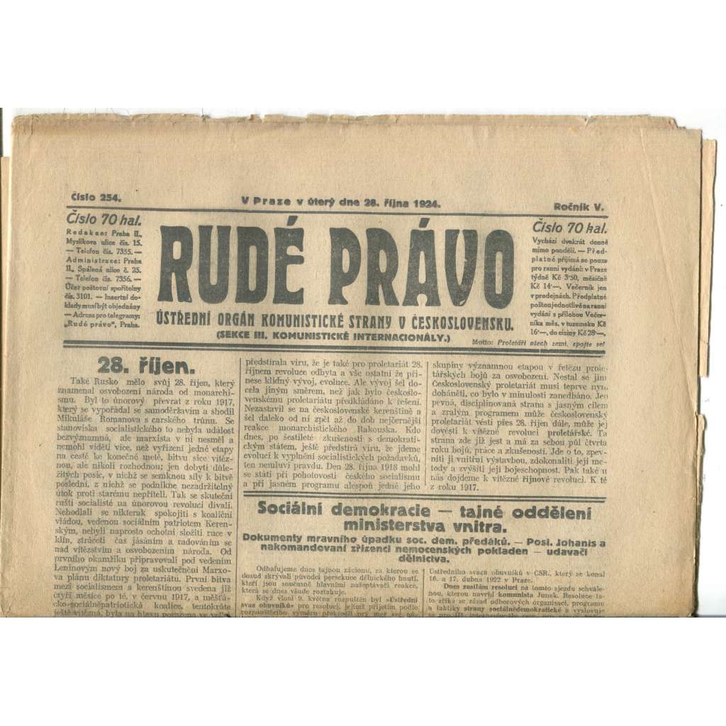 Rudé právo (28.10.1924) - 1. republika, staré noviny Rudé právo (28.10.1924) - 1. republika, staré noviny