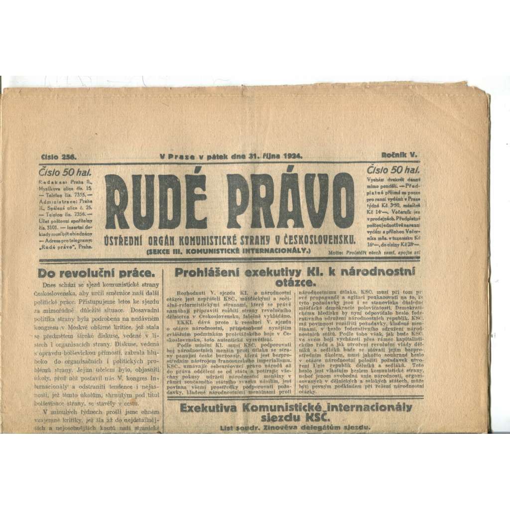 Rudé právo (31.10.1924) - 1. republika, staré noviny Rudé právo (31.10.1924) - 1. republika, staré noviny