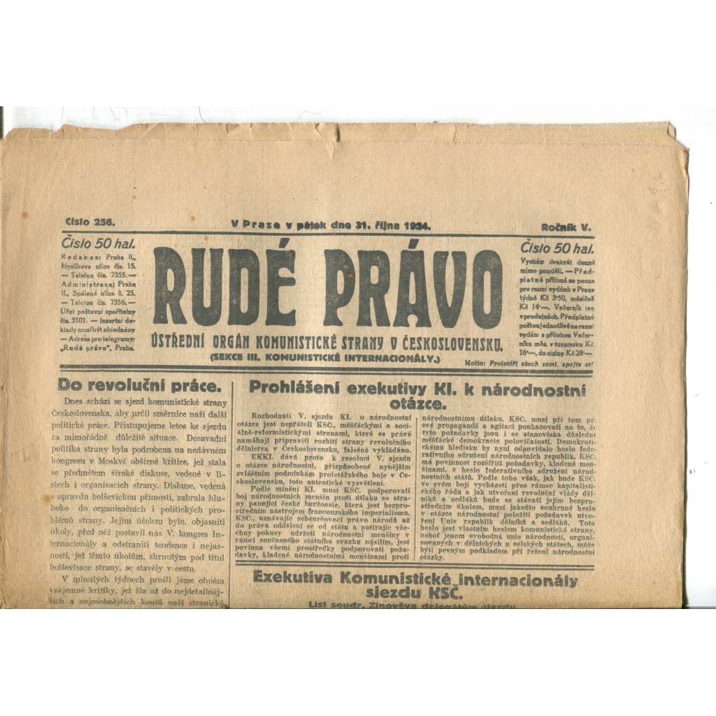 Rudé právo (31.10.1924) - 1. republika, staré noviny Rudé právo (31.10.1924) - 1. republika, staré noviny