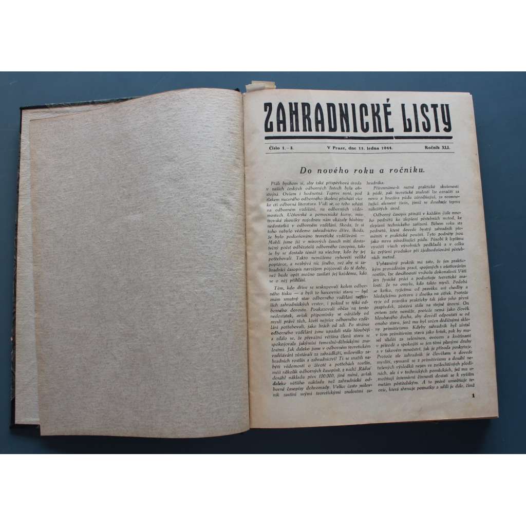 Zahradnické listy/Československý zahradník 1944-1946, roč. XLI (časopis, protektorát, zahradnictví, mj. Sady na Špilberku v Brně, Několik rad pěstitelům okurek, Něco o šlechtění zelenin, Karafiáty)
