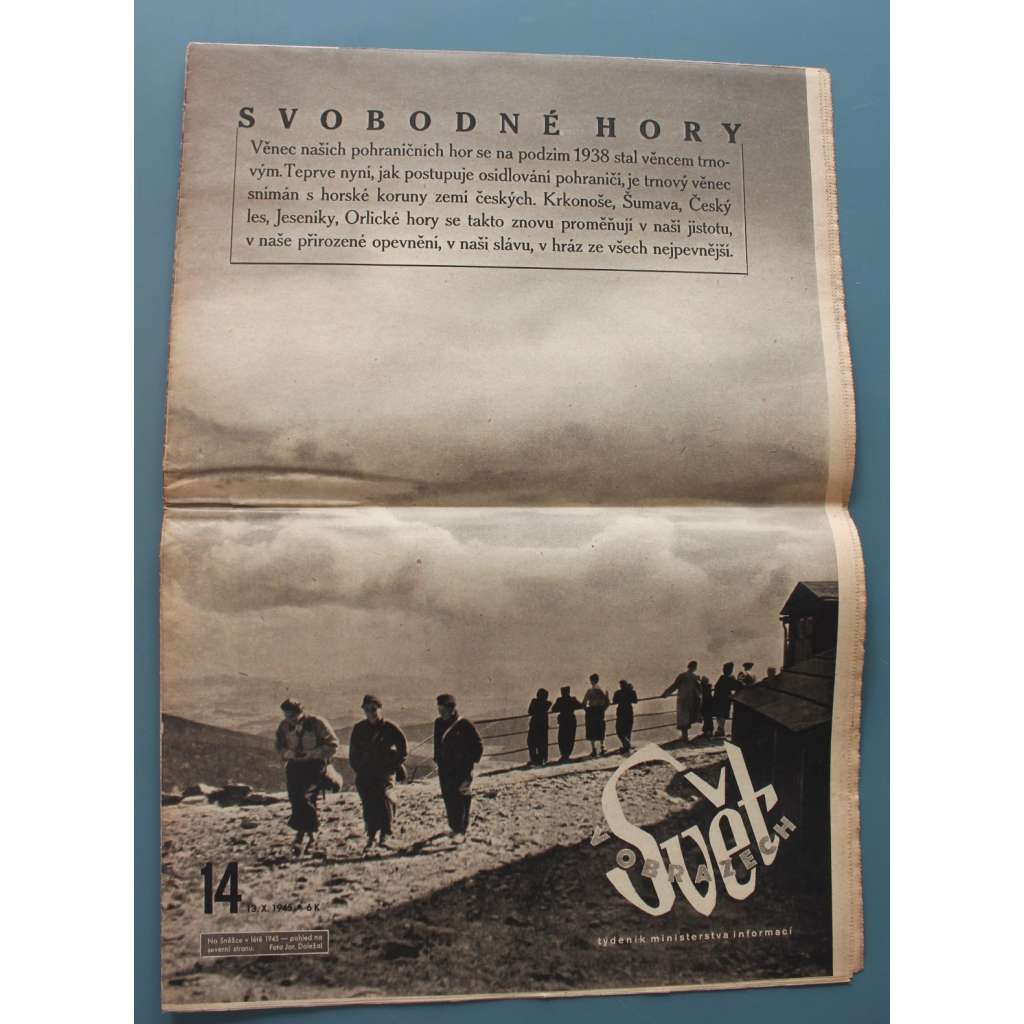 Svět v obrazech 1945, roč. I. č. 14 (časopis, politika, kultura, fotografie, mj. Svobodné hory, Rafael Kubelík v Moskvě, Varšava žaluje, Osídlování pohraničí)