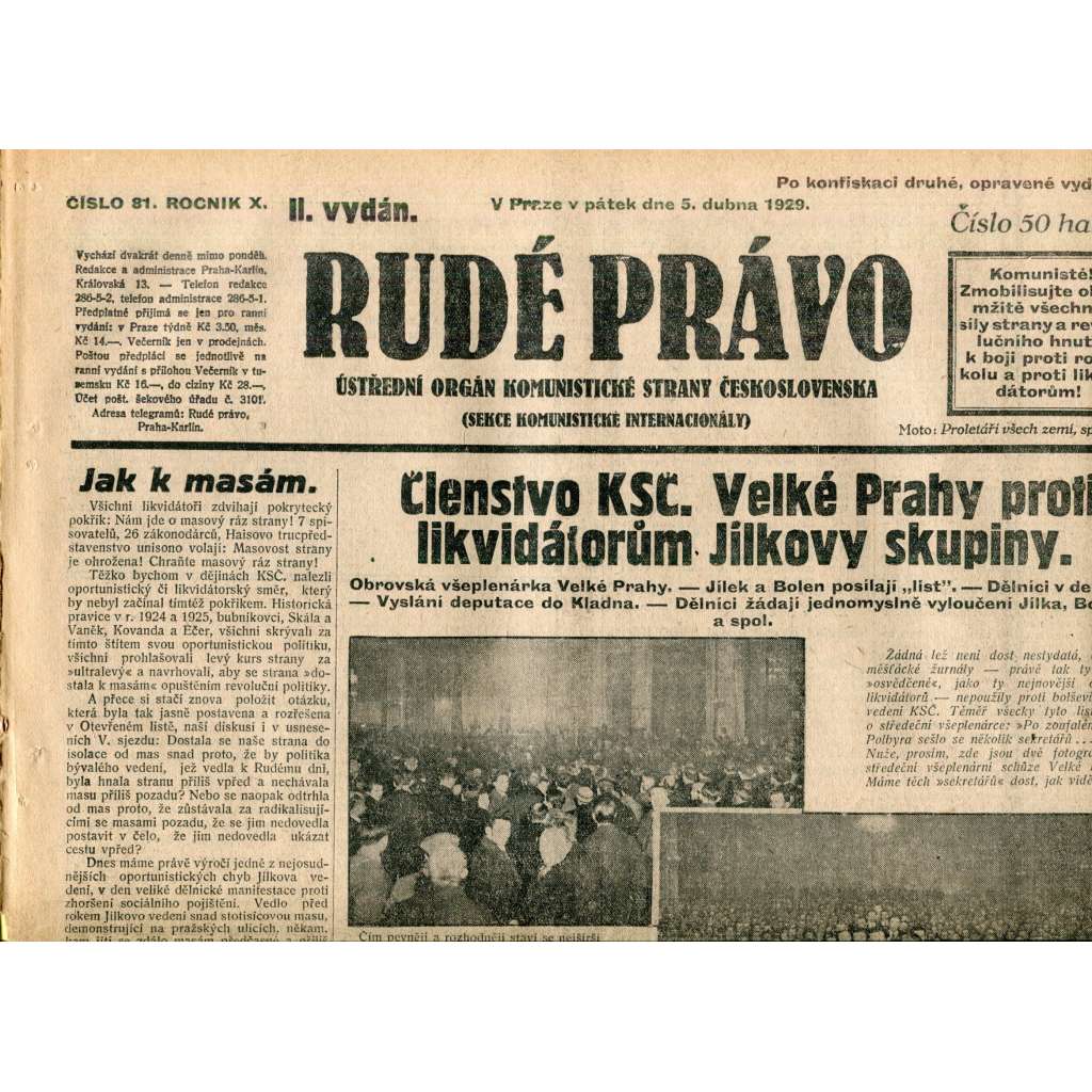 Rudé právo (5.4.1929) - 1. republika, staré noviny