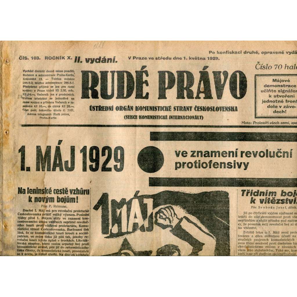 Rudé právo (1.5.1929) - 1. republika, staré noviny