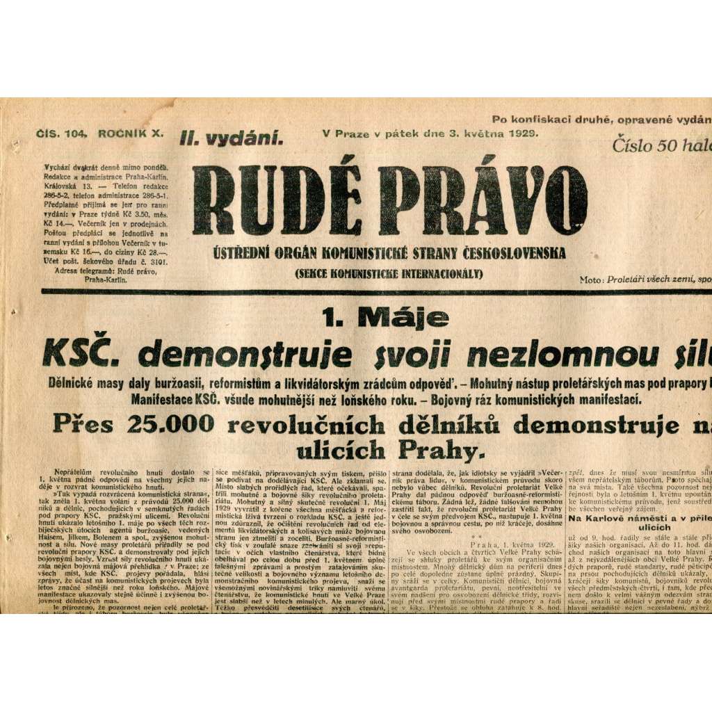 Rudé právo (3.5.1929) - 1. republika, staré noviny