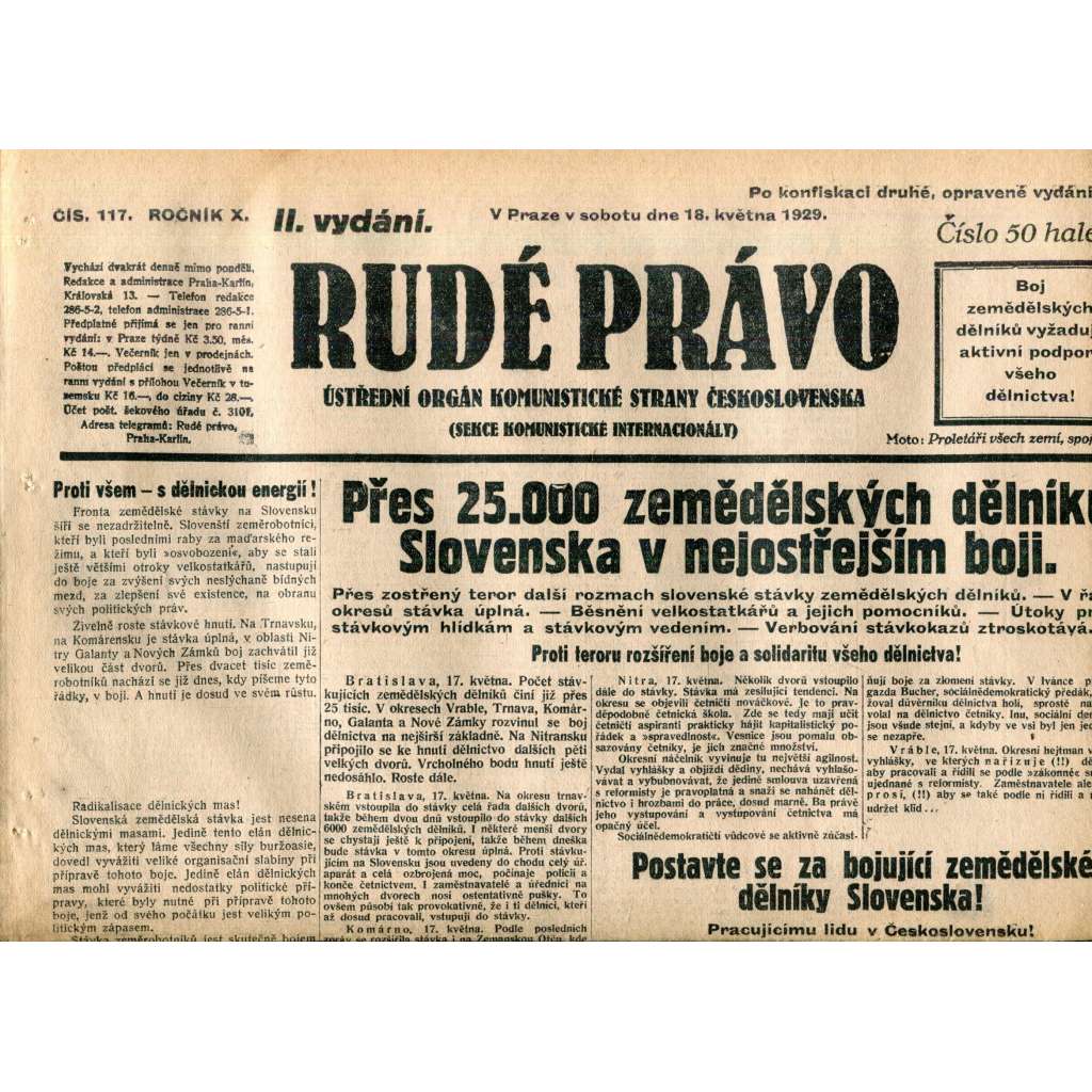 Rudé právo (18.5.1929) - 1. republika, staré noviny Rudé právo (18.5.1929) - 1. republika, staré noviny